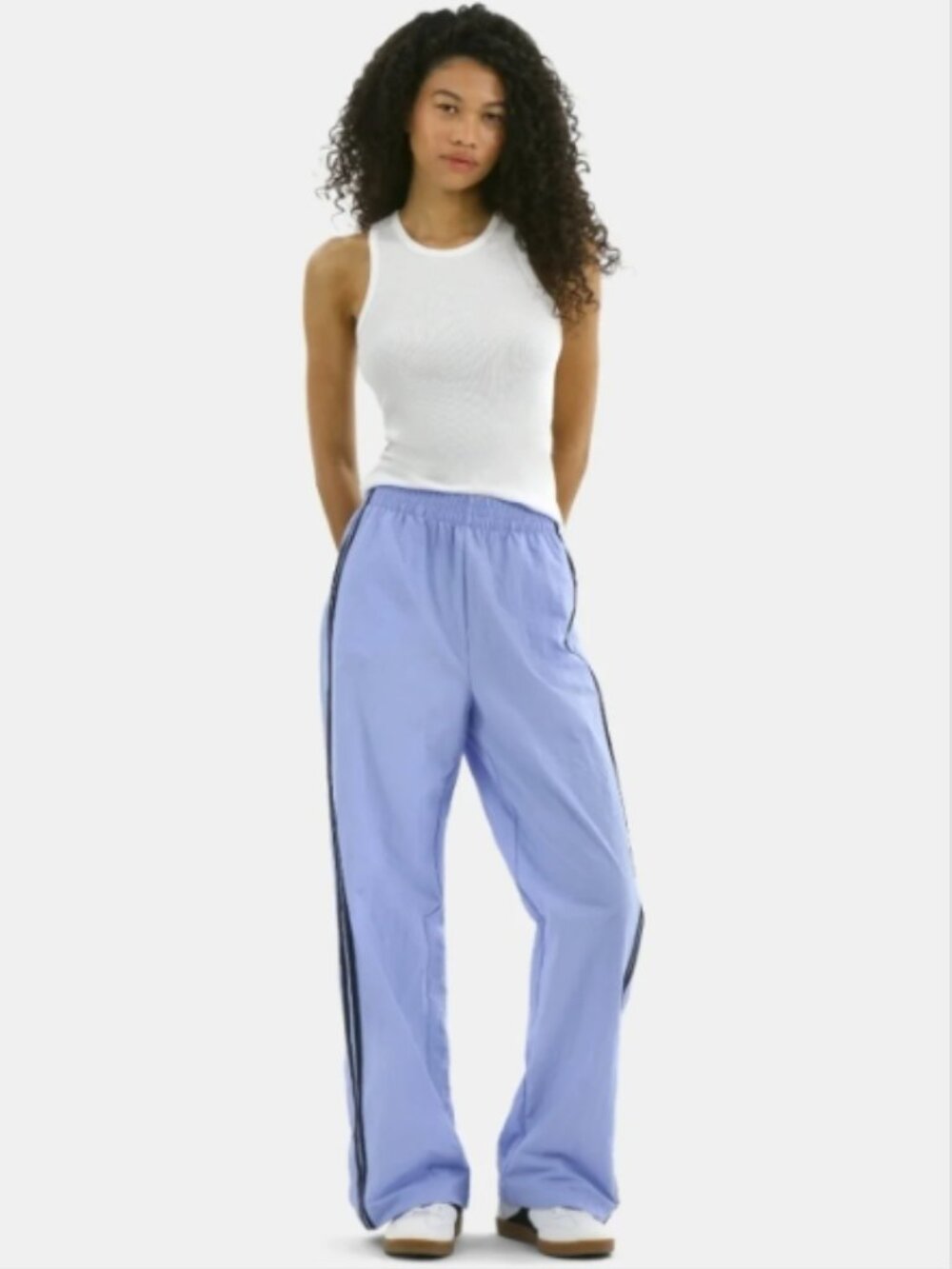 No Boundaries Lilac Track Pants with Black Side Stripe